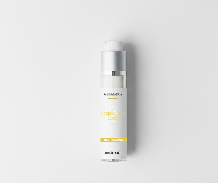 Skincare serum bottle labeled 'Anti ModSpa' on a light gray background