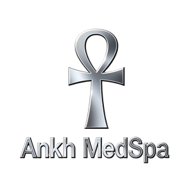 Ankh MedSpa logo with a silver ankh symbol on a white background