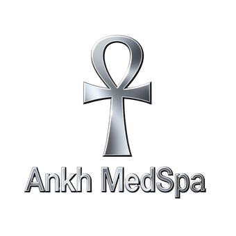 Ankh MedSpa logo with a silver ankh symbol on a white background