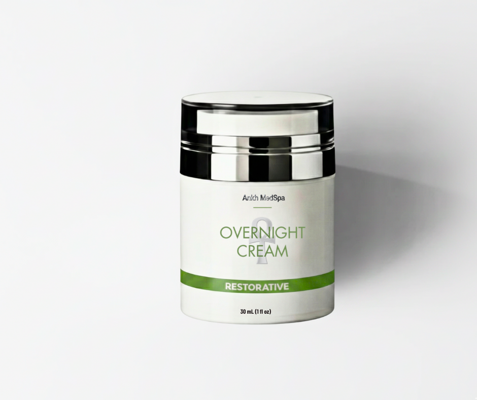 Skincare jar labeled 'Overnight Cream' on a white background