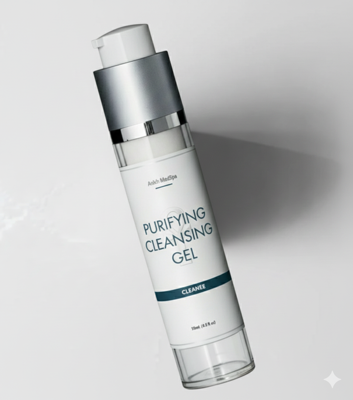 Bottle of Purifying Cleansing Gel on a light gray background