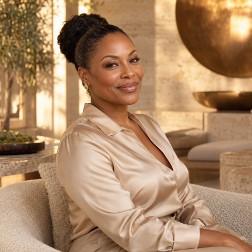 Radiance Membership at Ankh MedSpa — editorial portrait of a woman in champagne