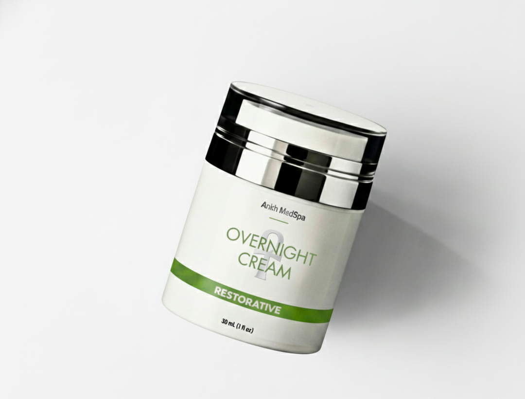 Jar of overnight cream with a white background