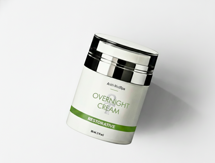 Jar of overnight cream with a white background